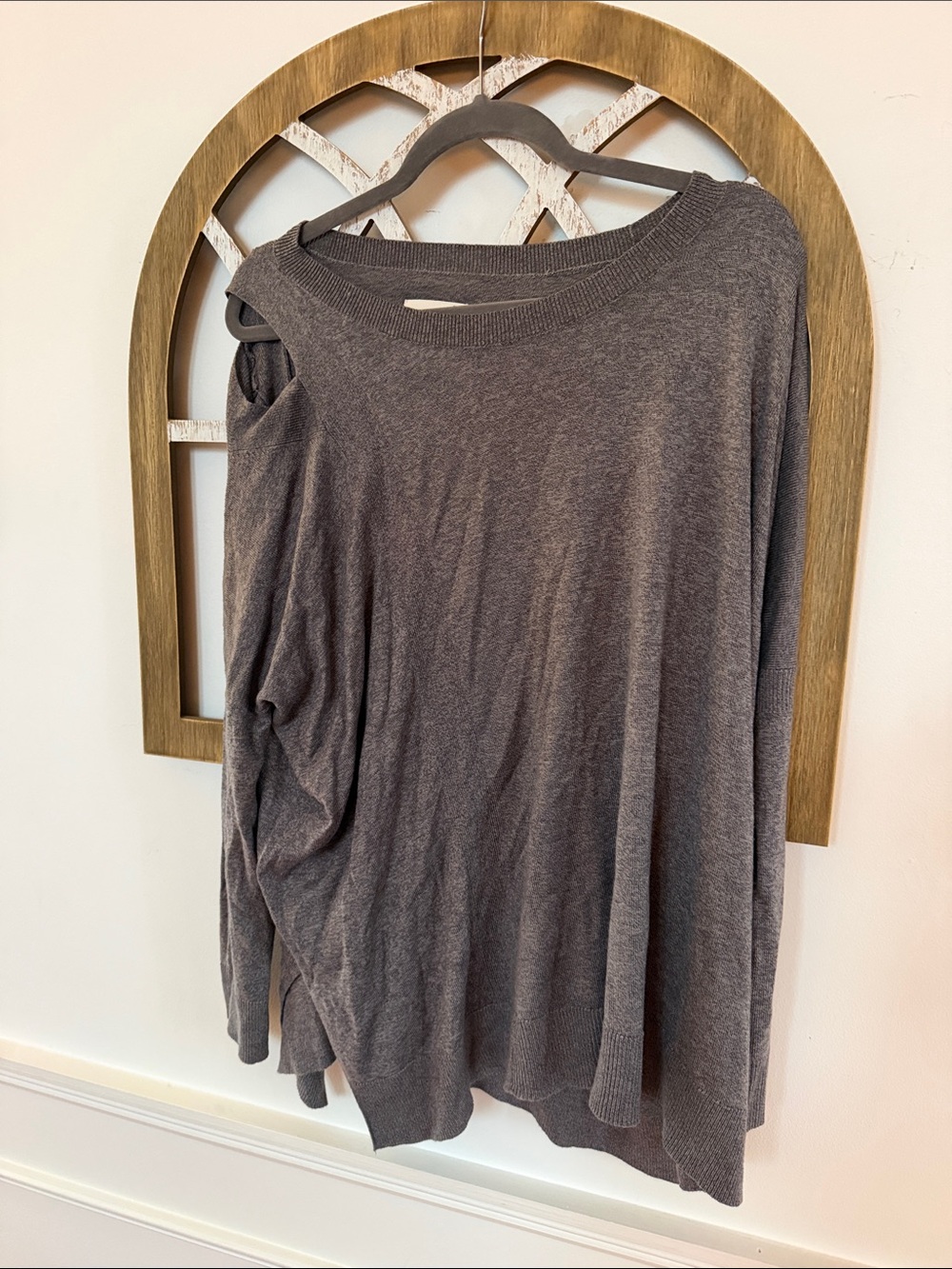 M. Rena Charcoal Gray Off-Shoulder Lightweight Sweater